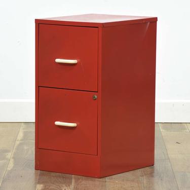 Vintage Fire Engine Red File Cabinet W White Pulls
