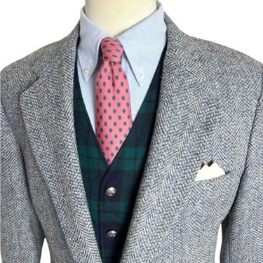 Vintage HARRIS TWEED Wool Blazer ~ 38 to 40 Long ~ Herringbone ~ jacket / sport coat ~ Preppy / Ivy League / Trad ~ 
