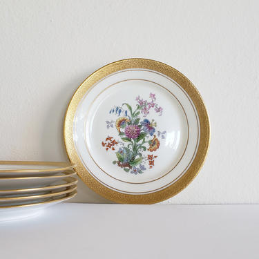 Vintage Pickard Rosenthal Bread Plates, Set of 6 Antique Porcelain Small Plates, Rare Fine China, 1920s Chinoiserie Floral w/ 24kt Gold Trim 