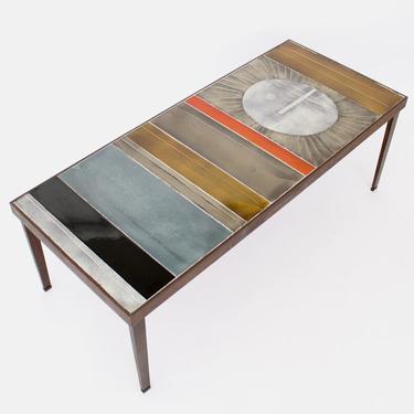 Roger Capron French Ceramic Tile Coffee Table Sun Motif C 1965