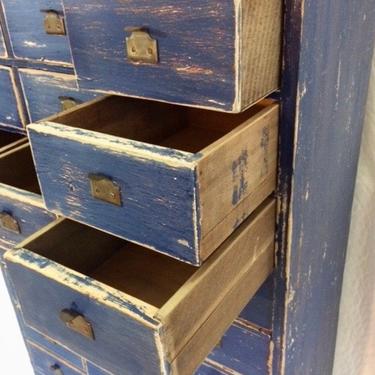 Antique, vintage, province blue apothecary 30 drawers cabinet. 