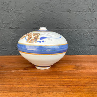 1980s Blue and Tan Studio Weed Pot
