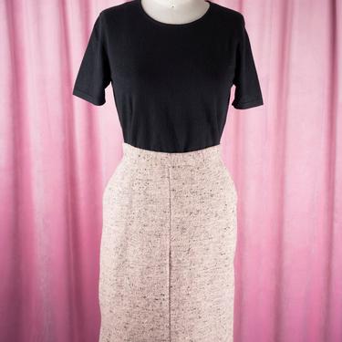 Vintage 50s Morris Watkin Miss Sun Valley Pastel Pink Tweed Pencil Skirt with Pockets 
