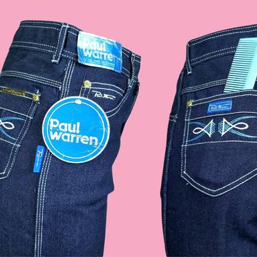 Deadstock 70s/80s disco jeans. Dark wash. Embroidered back pocket. Vintage designer jeans. Roller girl aesthetic. By Paul Warren. (32×36) 