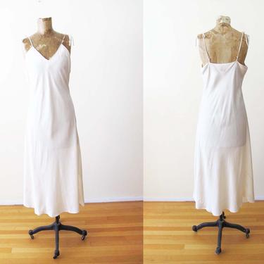 Vintage 90s Off White Silk Bias Cut Slip Dress S M L - Long Lingerie Dress - Long Negligee Dress Silk Nightie - Minimalist Sundress 