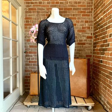 1940s Crochet Black Skirt Set