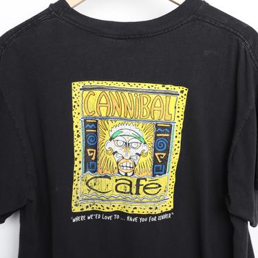 vintage black and yellow CANNIBAL CAFE wild mid 90s y2k faded black size large t-shirt 