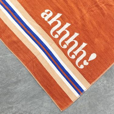 Vintage Beach Towel Retro 1970s Body Towels by SAYDAH + 55 x 28 + AHHHH + Burnt Orange Color + Striped + Shore and Outdoor Accessory 