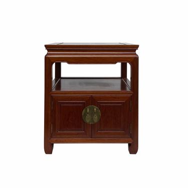 Chinese Oriental Brown Simple Moonface End Table Nightstand cs7051E 