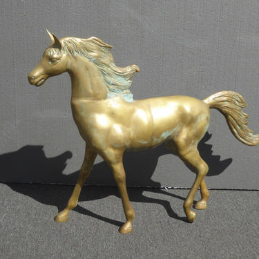 Large Mid Century 31&amp;quot; Tall Vintage Brass Horse Statue Sculpture 
