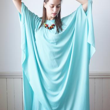 Vintage 1970s Halston IV Teal Knit Gown | S | 70s Halston Jersey Knit Dress with Cape 