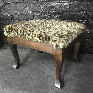 Petite Faux Fur Leopard Antique Stool