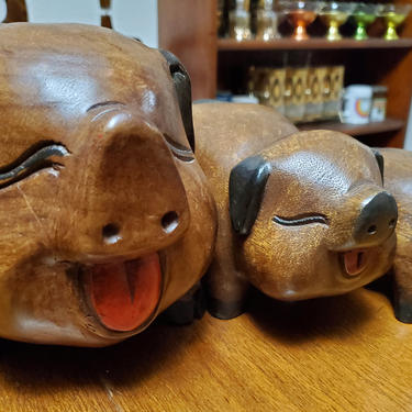 Pig Statues Wooden Pigs Chinese Fortune 