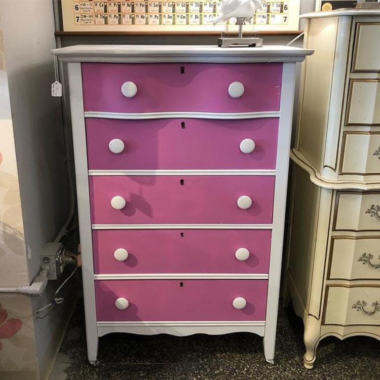                   Pretty pink painted chest of drawers!