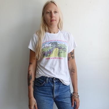 Vintage 80s Paper Thin Motorcycle T Shirt/ 1980s Free State Cycle Biker Worn In T Shirt/ Size L XL 