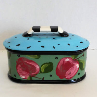Vintage Droll Designs © Hand Painted Lidded Apple Watermelon Oblong Casserole 