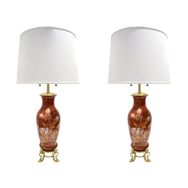 Pair of Hand-Painted Porcelain Table Lamps French 1960s