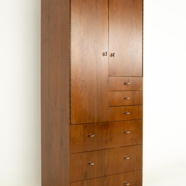 Directional Mid Century Walnut and Chrome Armoire Dresser - mcm 
