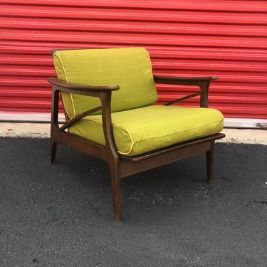 Mid Century Lounge Chair with Green Upholstery