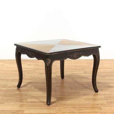 Black Carved Frame Dining Table w/ Gold & Silver Top