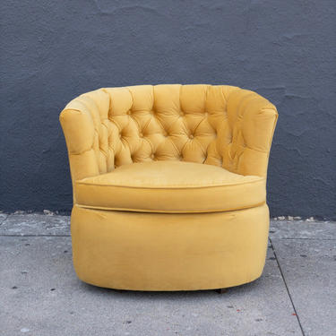 Vintage Yellow Velvet Swivel Chair