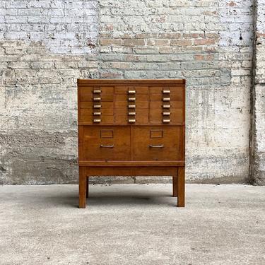 Antique Oak and Brass Stacking Index Filer Office Cabinet 