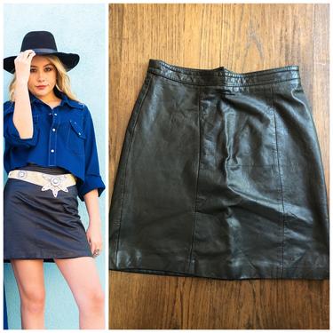 Vintage 80s leather black mini skirt bodycon bandage skirt XS/S 