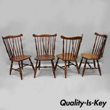 4 Ethan Allen Cherry Wood Windsor Chairs Spindle Dining Chairs
