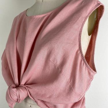 vintage pink linen sleeveless blouse size x-large 