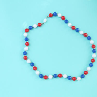 Vintage 1960s Necklace Red White and Blue Beads Celluloid 4th of July Outfit 