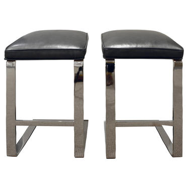 Milo Baughman Pair of Cantilevered Chrome Bar Stools 1970s - SOLD