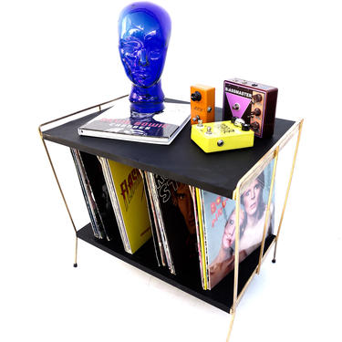 Mid-Century Modern Metal Vinyl Record Stand + Rack l Eames Era LP Storage Table/ Liquor Bar Reliquary 