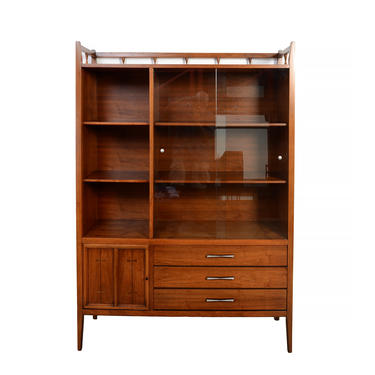 Lane Tuxedo China Cabinet Bookcase Walnut Mid Century Modern 