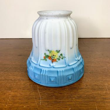 Vintage Art Deco Satin Glass Lamp Shade Blue and White Hand Painted Flowers 