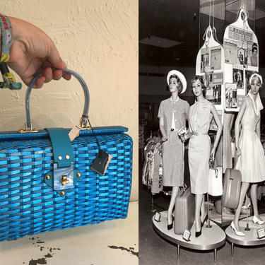 B Altman's Resort Wear - Vintage 1950s NOS Turquoise Teal Pearlized Vinyl Straw Handbag Purse - RARE 