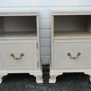 Whitewash Painted Tall Pair Nightstands Side End Tables by Rway 1653