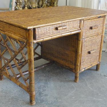 Old Florida Style Chippendale Rattan Desk