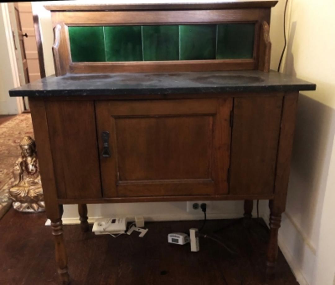 Art Nouveau European Style Wash Stand With Green Tile Back Splash Walnut Circa1900 from Sturgis ...
