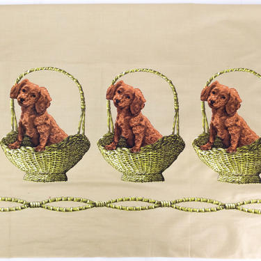 FINAL SALE /// 50s Puppies in Baskets Fabric / 1950s Vintage Cotton Border Print Fabric 