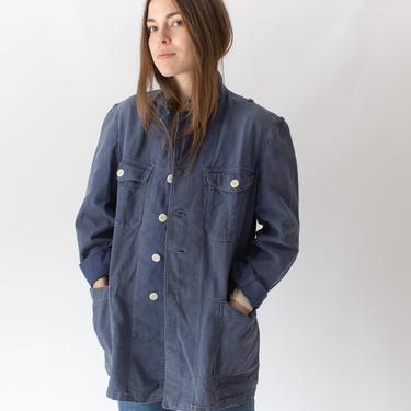 Photo Only Vintage Blue Sun Faded Chore Jacket | Unisex Denim Swedish Cotton Workwear Utility Work Coat Blazer  | SC019 