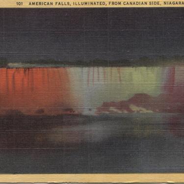 American Falls, Illuminated from Canadian Side, Niagara Falls, Ontario, Canada Vintage Postcard 