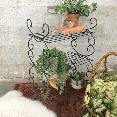 Vintage Plant Stand Retro 1960s 3 Tiered Black Metal Wire Bar Rack Mid Century Modern Multi Shelf + Indoor + Outdoor End Table + Plant Decor 