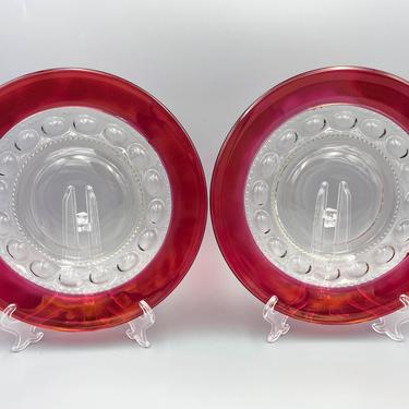 King's Crown Ruby Salad Plate (Set of 2) | Indiana Glass Thumbprint | Vintage Dinnerware | Ruby Flash Stained Glass 