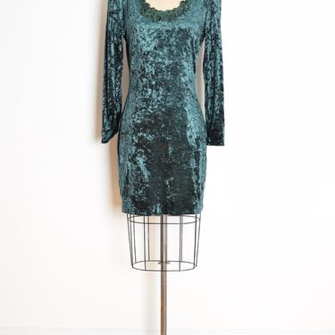 vintage 90s dress forest green crushed velvet goth grunge mini dress M L clothing 
