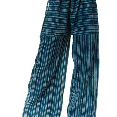 MORPHEW COLLECTION Indigo Blue Cotton Summer Palazzo Pants Made Of African Hand Woven Fabric 