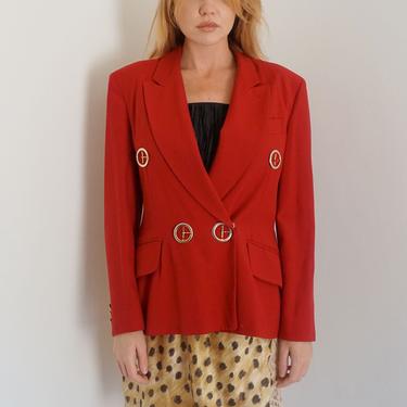 MOSCHINO Burgundy Wool Buckle Blazer with Gold Heart Shaped Buttons Cheap and Chic Deep Red XS S M Pockets 