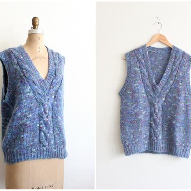 vintage '80s sweater vest - mohair sweater vest / 80s 90s hand knit mohair sweater - 80s fuzzy mohair sweater / blue purple mohair sweater 