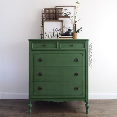 Emerald Green Tall Dresser - Painted Dresser - Tall Dresser -Green Chest of Drawers - Chippy Painted Furniture - Vintage Dresser - Farmhouse 