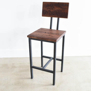 Reclaimed Wood Stool With Industrial Steel Base 