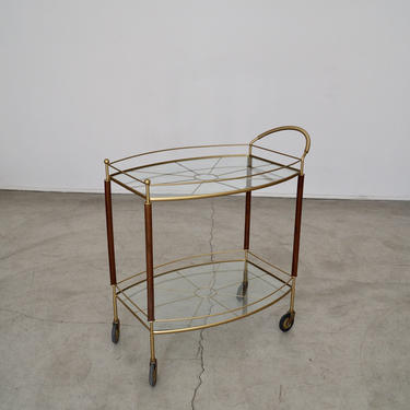Mid-century Modern 1950's Hollywood Regency Bar Cart Professionally Refinished &amp; New Glass Inserts! 